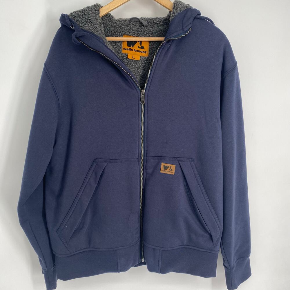 Wells Lamont Hoodie Jacket Men’s Large Navy Fleece Lined Chore Outdoor